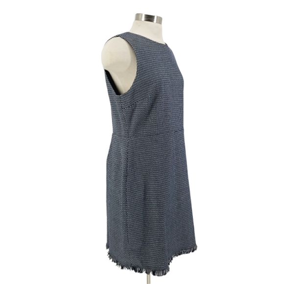 Ann Taylor LOFT Sheath Dress Blue Tweed Fringe Sleeveless Knee Length - Picture 4 of 8